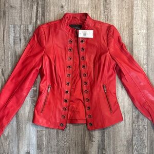 NWT NEIMAN MARCUS RED LETHER MOTORCYCLE JACKET